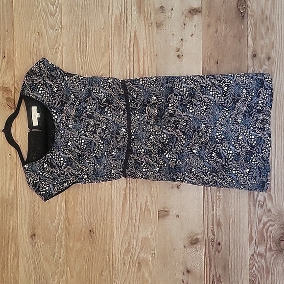 Loft Black Printed Dress Blue and Gray Floral Size XSmall - Picture 1 of 7